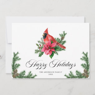 Poinsettia Red Cardinal Christmas Greeting Holiday Card