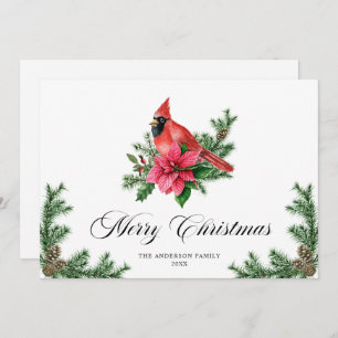 Poinsettia Red Cardinal Christmas Greeting Holiday Card