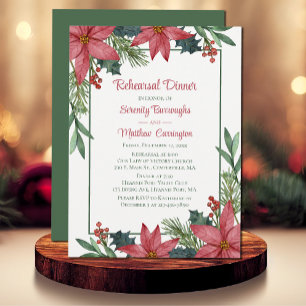 Poinsettia Red Christmas Floral Rehearsal Dinner Invitation