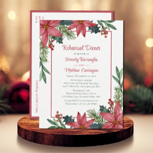 Poinsettia Red Christmas Floral Rehearsal Dinner Invitation Postcard