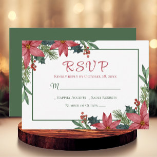 Poinsettia Red Christmas Floral Wedding RSVP Card