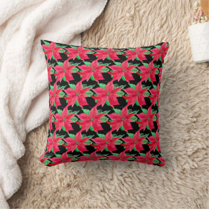 Poinsettia Red Floral Christmas Flower Cushion