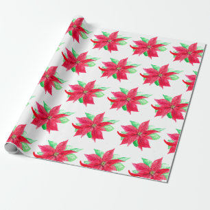 Poinsettia Red Floral Christmas Flower  Wrapping Paper
