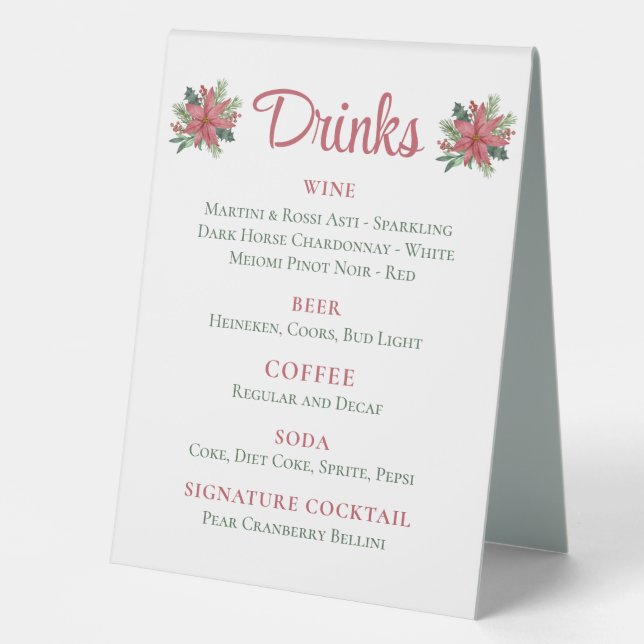 Poinsettia Red Floral Christmas Wedding Drinks (Front)
