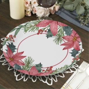 Poinsettia Red Floral Christmas Wedding Paper Plate