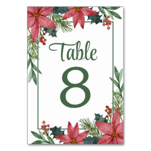 Poinsettia Red Floral Christmas Wedding Table Number