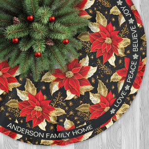 Poinsettia Red Flowers Positive Words Christmas Brushed Polyester Tree Skirt