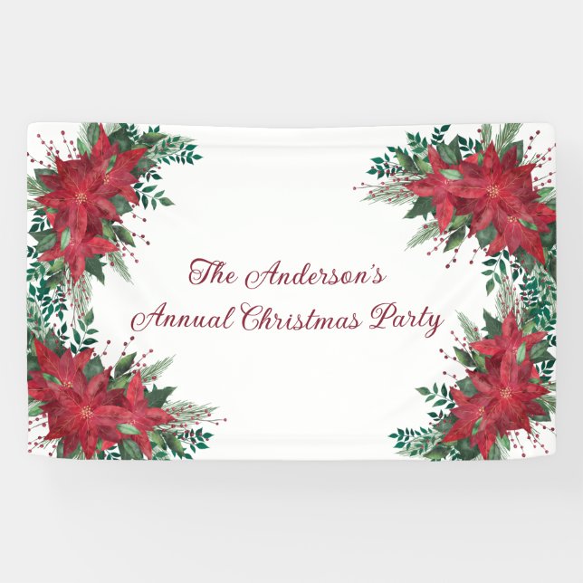 Poinsettia Red Green Holiday Christmas Party  Banner (Horizontal)