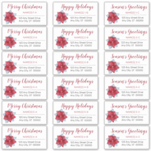 Poinsettia Red   Grey Christmas Address Labels