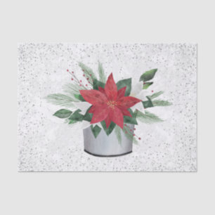 Poinsettia Red Silver Confetti Christmas Tissue Paper