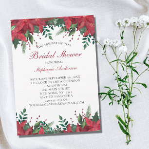 Poinsettia Red Winter Christmas Bridal Shower Invitation
