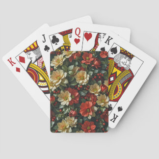 Poinsettia, retro flowers in red and green playing cards