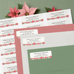Poinsettia Ribbon Watercolor Holiday Address Return Address Label