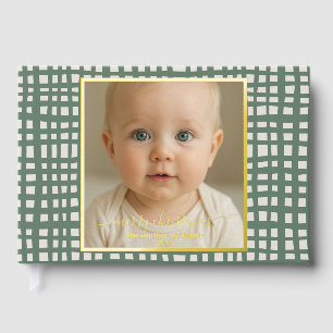 Poinsettia Sage Green Merry Christmas Photo real Guest Book