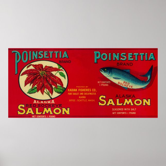Poinsettia Salmon Can Label Poster (Front)