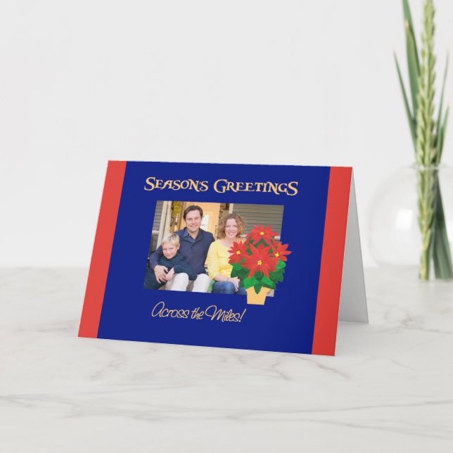 Poinsettia Season's Greetings Across the Miles Holiday Card (Front)