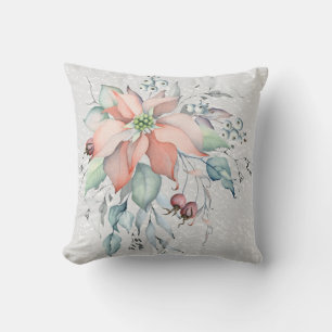 Poinsettia Snow scene, leaves, berries, 2 sided Cushion