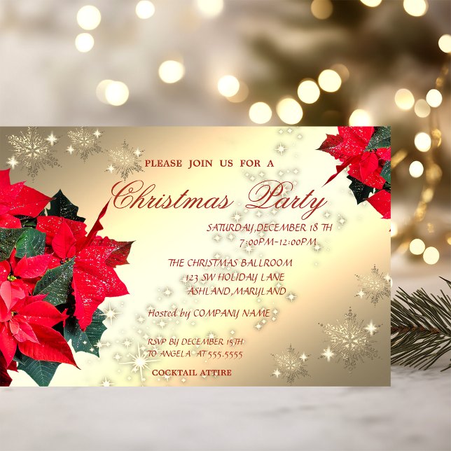 Poinsettia Snowflakes,Corporate Christmas Party Invitation (Creator Uploaded)
