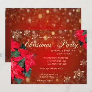 Poinsettia Snowflakes,Corporate Christmas Party Invitation
