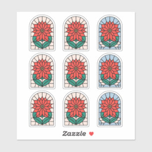 Poinsettia Stained Glass Holiday Sticker Sheet
