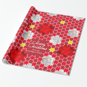 Poinsettia Star pattern red Christmas family photo Wrapping Paper