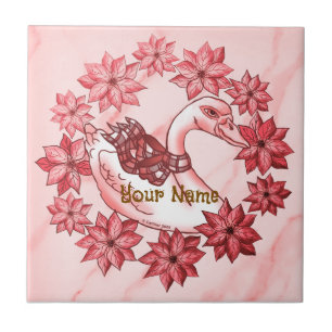 Poinsettia Swan Ceramic Tile