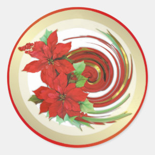 Poinsettia Swirl Classic Round Sticker
