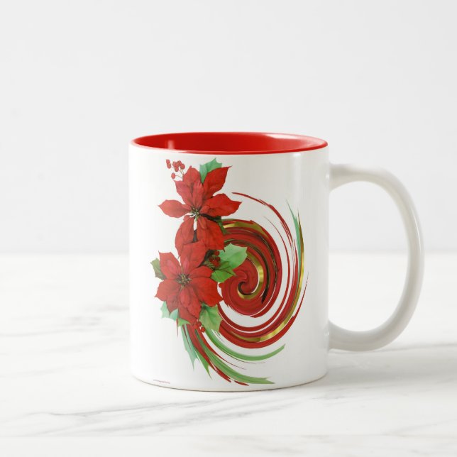 Poinsettia Swirl Two-Tone Coffee Mug (Right)