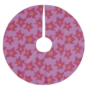 Poinsettia textured illustration bold flowers  brushed polyester tree skirt