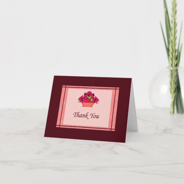 Poinsettia Thank You Card With Red Border (Front)