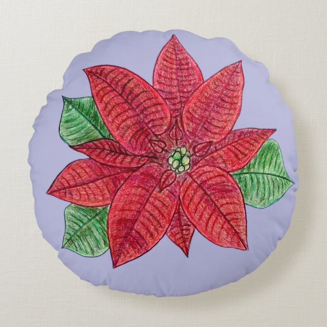 Poinsettia Throw Pillow - Lavender Background (Front)