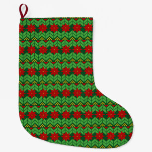 Poinsettia Ugly Sweater Style Christmas Large Christmas Stocking