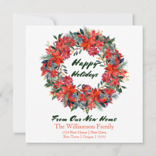 Poinsettia Watercolor Wreath  From Our  New Home   Card