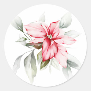Poinsettia watercolour branches winter holiday classic round sticker