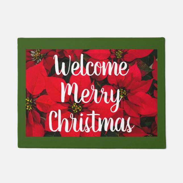Poinsettia Welcome Merry Christmas Home Decor Doormat (Front)
