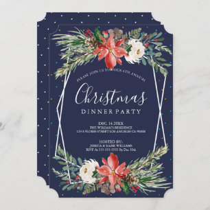 Poinsettia & white roses Christmas dinner invite