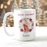Poinsettia Winter Bunny Name Christmas Mug<br><div class="desc">Christmas mug with a cute winter bunny in the poinsettia wreath on the white background. Easily personalise all the text. - Kate Eden Art</div>