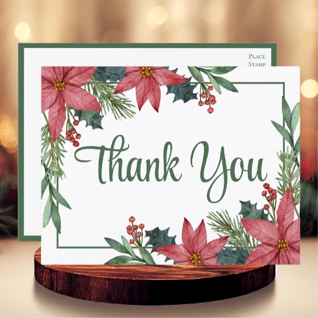 Poinsettia Winter Christmas Wedding Thank You Postcard (Creator Uploaded)