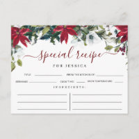 Poinsettia Winter Floral Bridal Shower Recipe Card