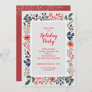 Poinsettia Winter Flowers Holiday Invitation