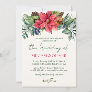 Poinsettia Winter Greenery Wedding Invitation