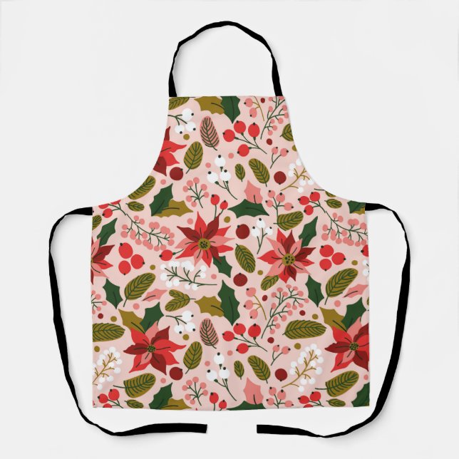 Poinsettia winter holiday apron (Front)