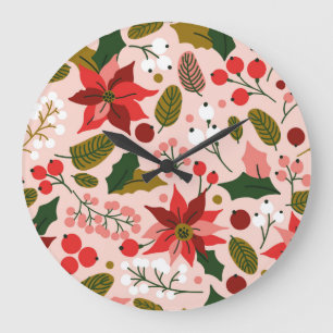 Poinsettia winter holiday clock