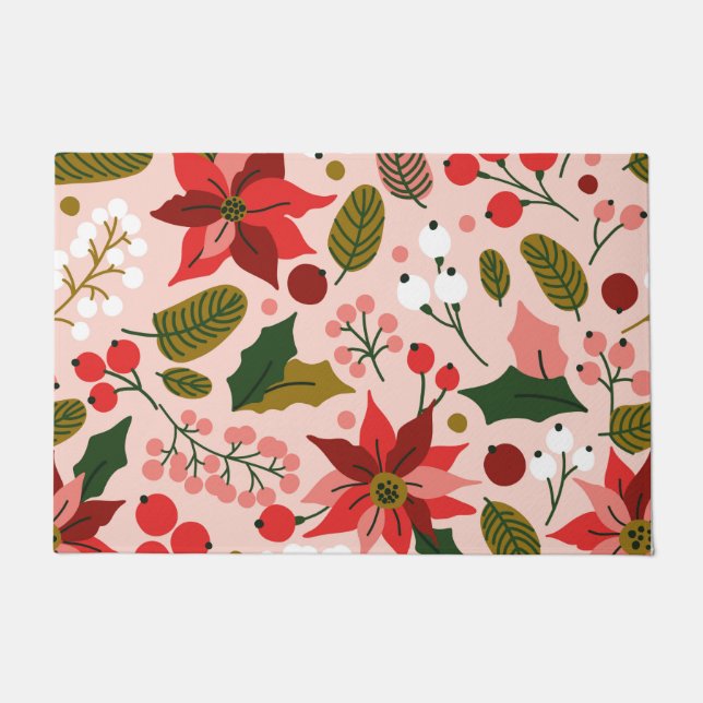 Poinsettia winter holiday doormat (Front)