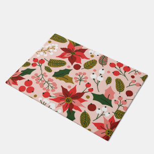 Poinsettia winter holiday doormat