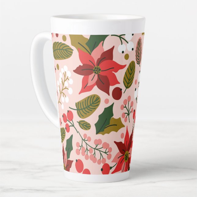 Poinsettia winter holiday latte mug (Left Angle)