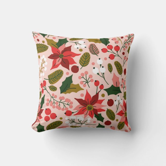 Poinsettia winter holiday pillow (Front)