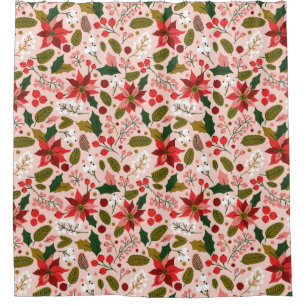 Poinsettia winter holiday shower curtain