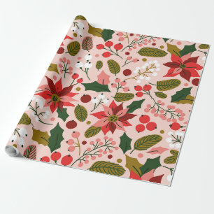 Poinsettia winter holiday wrapping paper