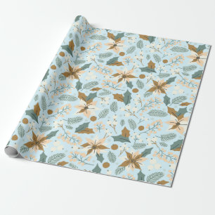Poinsettia winter holiday Wrapping Paper in teal